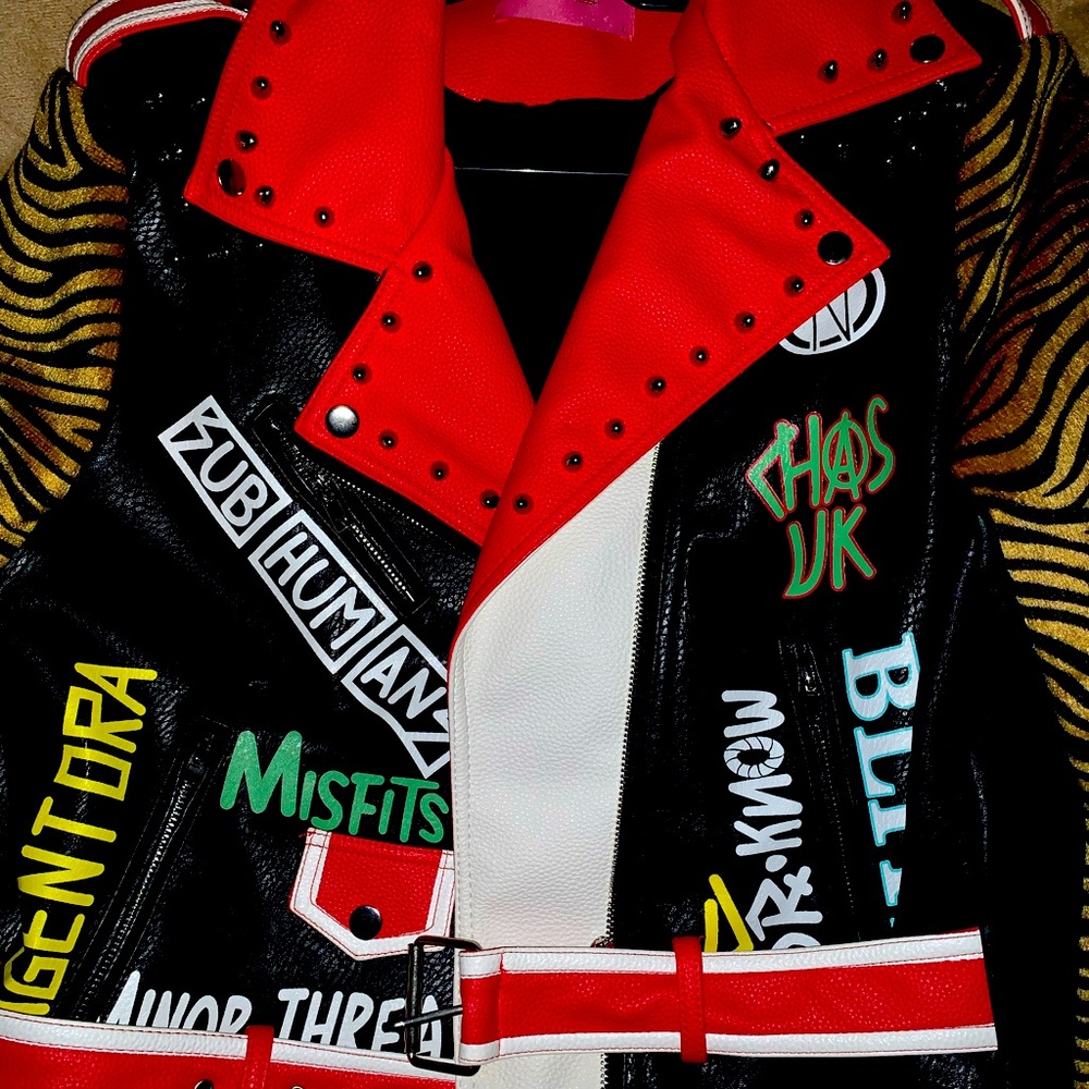 High fashion biker graphic jacket